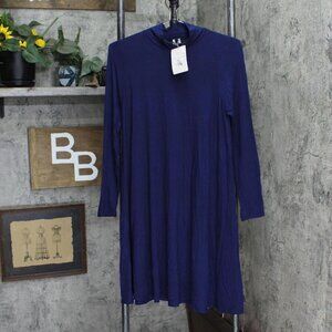 NWT Right Basics Womens Knit Tunic Mock Neck Dress Long Sleeve 1886 M Navy Blue